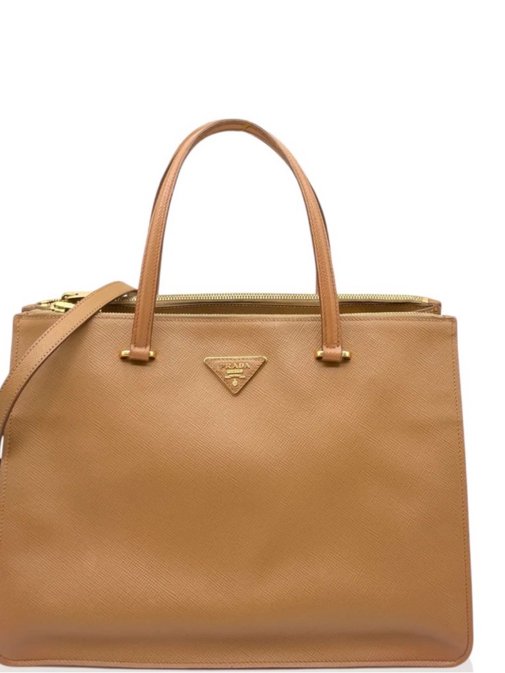 Prada Tan Saffiano Leather Top-Handle Tote with Shoulder Strap
